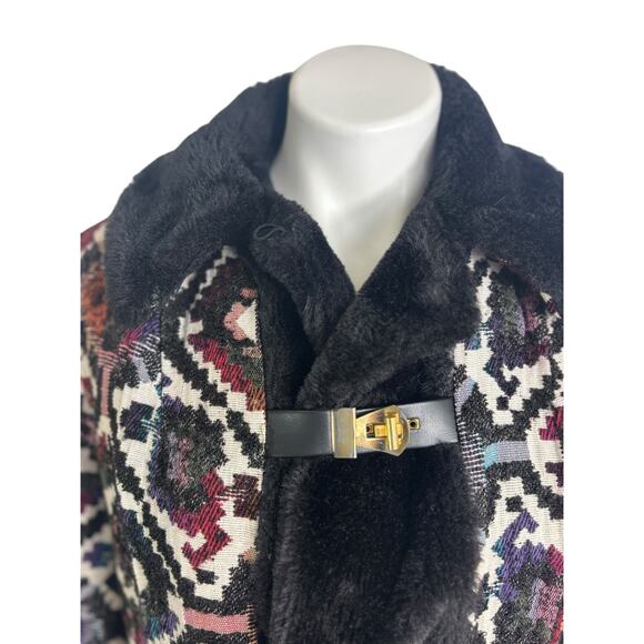 Vintage 60s 70s Tapestry Carpet Coat Faux Fur Gold Buckle Penny Lane Boho Mod - Picture 7 of 11